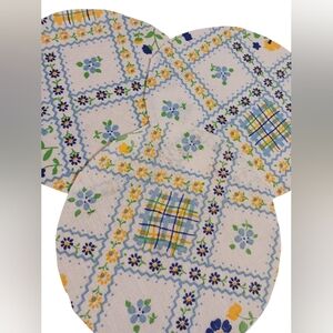 3 VINTAGE 1950S BULE MULTICOLORED FLORAL FABRIC JAR COVERS 🍃💙🍃